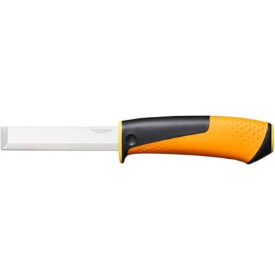 Fiskars Timmermansmes inclusief Holster met geïntegreerde Messenslijper Totale lengte: 22,4 cm, Zwart/Oranje/Geel, 1023621 Fiskars Timmermansmes inclusief Holster met geïntegreerde Messenslijper Totale lengte: 22,4 cm, Zwart/Oranje/Geel, 1023621
