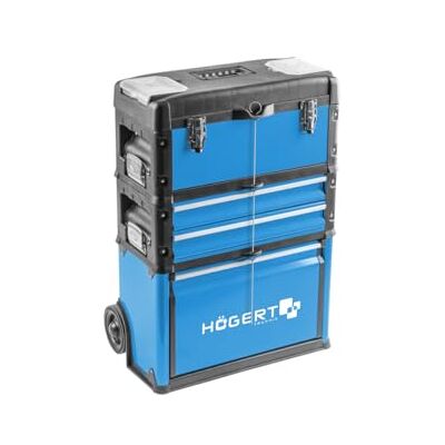 Högert Technik Gereedschapskist 3-delig, modulair, mobiele servicekast met laden, 45 kg capaciteit, geïntegreerde wielen en telescopische handgreep, ideaal voor onderhoudsdiensten, werkplaatsen en Högert Technik Gereedschapskist 3-delig, modulair, mobiele servicekast met laden, 45 kg capaciteit, geïntegreerde wielen en telescopische handgreep, ideaal voor onderhoudsdiensten, werkplaatsen en