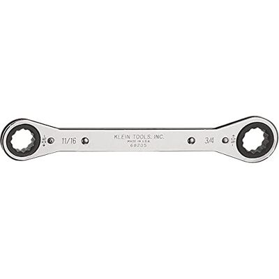 KLEIN TOOLS 68205 Ratelsleutel, gemaakt in de VS, 11/16-inch x 3/4-inch met omkeerbare ratel en verchroomde afwerking KLEIN TOOLS 68205 Ratelsleutel, gemaakt in de VS, 11/16-inch x 3/4-inch met omkeerbare ratel en verchroomde afwerking