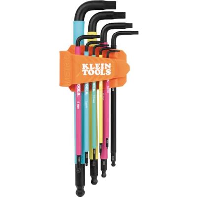 KLEIN TOOLS BLS9M 9-delige metrische inbussleutel caddyset, kleurgecodeerde L-stijl, extra lang, warmtebehandeld, 1,5 tot 10 mm KLEIN TOOLS BLS9M 9-delige metrische inbussleutel caddyset, kleurgecodeerde L-stijl, extra lang, warmtebehandeld, 1,5 tot 10 mm