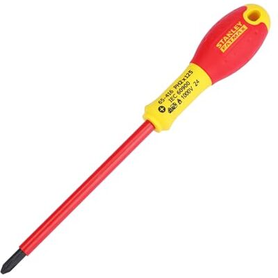Stanley FatMax Phillips PH2 0-65-416 Schroevendraaier (geïsoleerd, VDE-conform, 125 mm lengte, chroom-vanadium, soft-grip, voor elektriciens en veilig werken aan spanningvoerende leidingen tot 1000 V) Stanley FatMax Phillips PH2 0-65-416 Schroevendraaier (geïsoleerd, VDE-conform, 125 mm lengte, chroom-vanadium, soft-grip, voor elektriciens en veilig werken aan spanningvoerende leidingen tot 1000 V)