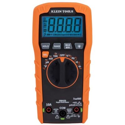 Klein Tools MM420 digitale multimeter, automatische TRMS-multimeter, 600V AC/DC-spanning, 10A AC/DC-stroom, 50 MOhms weerstand, oranje/zwart Klein Tools MM420 digitale multimeter, automatische TRMS-multimeter, 600V AC/DC-spanning, 10A AC/DC-stroom, 50 MOhms weerstand, oranje/zwart