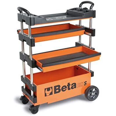 Beta C27S Gereedschapswagen, opvouwbare werkbank (gereedschapskast met laden, 2 stijve en 2 bestuurbare wielen, incl. 2 laden, met centrale vergrendeling, grootte: 990 390 700 mm), oranje/zwart Beta C27S Gereedschapswagen, opvouwbare werkbank (gereedschapskast met laden, 2 stijve en 2 bestuurbare wielen, incl. 2 laden, met centrale vergrendeling, grootte: 990 390 700 mm), oranje/zwart