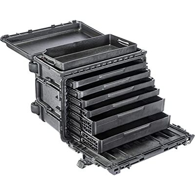 PELI 0450 Robuuste Professionele Gereedschapskist Met 4 Ondiepe En 2 Diepe Uitneembare Lades, 47 L Inhoud, Geproduceerd In De Vs, Kleur: Zwart PELI 0450 Robuuste Professionele Gereedschapskist Met 4 Ondiepe En 2 Diepe Uitneembare Lades, 47 L Inhoud, Geproduceerd In De Vs, Kleur: Zwart