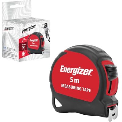 Energizer Meetlint 5 meter metrisch systeem – zwart en rood – bi-materiaal Tylon – ergonomische behuizing – gelakte stalen band met haak 19 mm – vergrendeling van de band – automatische terugkeer Energizer Meetlint 5 meter metrisch systeem – zwart en rood – bi-materiaal Tylon – ergonomische behuizing – gelakte stalen band met haak 19 mm – vergrendeling van de band – automatische terugkeer