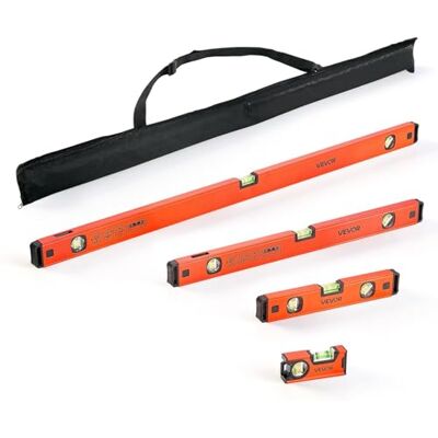 VEVOR 4-delige waterpas set, 12/30/60/100cm richtweegschaal met 3 libellen 90°/45°/0° 0,5mm/m, metselaarweegschaal meganetisch met verticale kijkfunctie & ophanggat, meetgereedschap voor bouwplaats VEVOR 4-delige waterpas set, 12/30/60/100cm richtweegschaal met 3 libellen 90°/45°/0° 0,5mm/m, metselaarweegschaal meganetisch met verticale kijkfunctie & ophanggat, meetgereedschap voor bouwplaats
