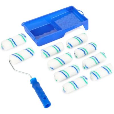 AiQInu Verfroller, inclusief 10 verfrollen (10 cm) + 1 dienblad + 1 handvat, verfroller voor muurverf, professionele set AiQInu Verfroller, inclusief 10 verfrollen (10 cm) + 1 dienblad + 1 handvat, verfroller voor muurverf, professionele set