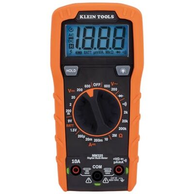 KLEIN TOOLS MM325 Multimeter, Digitale Handmatige Ranging 600V AC/DC Voltage Tester, Tests Batterijen, Stroom, Weerstand, Diodes, en Continuïteit, Zwart KLEIN TOOLS MM325 Multimeter, Digitale Handmatige Ranging 600V AC/DC Voltage Tester, Tests Batterijen, Stroom, Weerstand, Diodes, en Continuïteit, Zwart