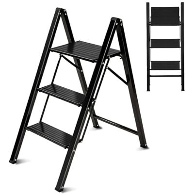Sekey Huishoudladder 3 Treden met Staalframe, Antislip Aluminium Treden, Lichtgewicht Klapptrap voor Keuken & Huishouden, TÜV & SGS EN131 EN14183, Belastbaar tot 150 kg, Zwart Sekey Huishoudladder 3 Treden met Staalframe, Antislip Aluminium Treden, Lichtgewicht Klapptrap voor Keuken & Huishouden, TÜV & SGS EN131 EN14183, Belastbaar tot 150 kg, Zwart
