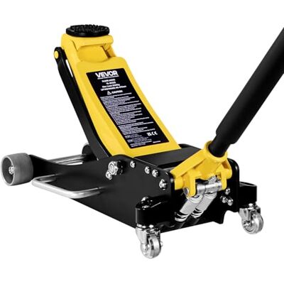 VEVOR Garagekrik met laag profiel en 360° wielen, 2,5 t, snelzuigerpomp, 95-475 mm hefhoogte, hydraulische krik voor compacte SUV's, geel + zwart VEVOR Garagekrik met laag profiel en 360° wielen, 2,5 t, snelzuigerpomp, 95-475 mm hefhoogte, hydraulische krik voor compacte SUV's, geel + zwart