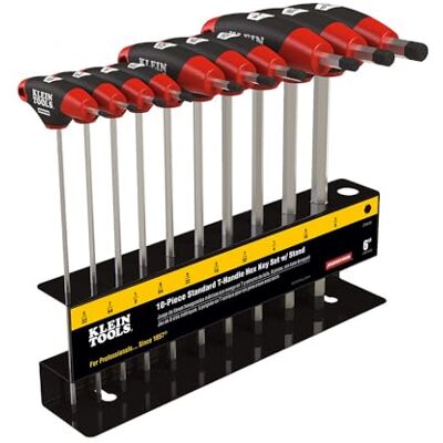 KLEIN TOOLS JTH610E Inbussleutel Set, SAE T-handvat inbussleutel set met 6-inch messen, standaard inbegrepen, 10-delig KLEIN TOOLS JTH610E Inbussleutel Set, SAE T-handvat inbussleutel set met 6-inch messen, standaard inbegrepen, 10-delig