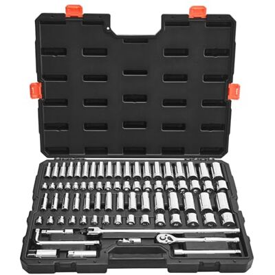 VEVOR Doppenset, 76-delig, 9,5 mm aandrijfbus en ratelset, SAE en metrisch, diep en ondiep, mechanische gereedschapsset met accessoires en opbergkoffer, CR-V gelegeerd staal, voor autoreparatie VEVOR Doppenset, 76-delig, 9,5 mm aandrijfbus en ratelset, SAE en metrisch, diep en ondiep, mechanische gereedschapsset met accessoires en opbergkoffer, CR-V gelegeerd staal, voor autoreparatie
