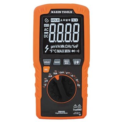 KLEIN TOOLS MM450 Multimeter, Slim Digitale Meter, Auto-Ranging TRMS, 600V AC/DC Voltage, Stroom, Weerstand, Temp, Frequentie, Continuïteit, Oranje KLEIN TOOLS MM450 Multimeter, Slim Digitale Meter, Auto-Ranging TRMS, 600V AC/DC Voltage, Stroom, Weerstand, Temp, Frequentie, Continuïteit, Oranje