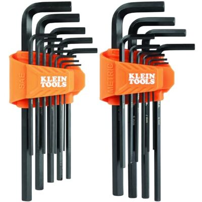 KLEIN TOOLS LS22 22-delige lange zeskantsleutelset, SAE en metrisch, warmtebehandeld, L-stijl sleutelmaten 1/16-inch tot 3/8-inch en 1,5 tot 10 mm KLEIN TOOLS LS22 22-delige lange zeskantsleutelset, SAE en metrisch, warmtebehandeld, L-stijl sleutelmaten 1/16-inch tot 3/8-inch en 1,5 tot 10 mm