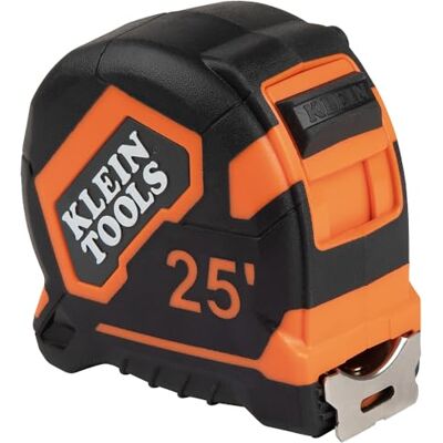 KLEIN TOOLS 9125 Meetlint, Heavy-Duty meetlint met 25 voet enkel-haak nylon versterkt mes, met metalen riemclip KLEIN TOOLS 9125 Meetlint, Heavy-Duty meetlint met 25 voet enkel-haak nylon versterkt mes, met metalen riemclip
