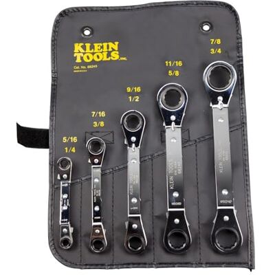 KLEIN TOOLS 68245 Omkeerbare Ratcheting Box Wrench Set, 5-delig, Zwart, Made in USA KLEIN TOOLS 68245 Omkeerbare Ratcheting Box Wrench Set, 5-delig, Zwart, Made in USA