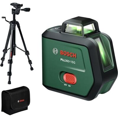 Bosch Lijnlaser PLL360‑15G (360° groene laserlijnen, IP54, geïntegreerde Li‑ion accu met USB‑C opladen, incl. TT120 statief, etui en handleiding) Bosch Lijnlaser PLL360‑15G (360° groene laserlijnen, IP54, geïntegreerde Li‑ion accu met USB‑C opladen, incl. TT120 statief, etui en handleiding)