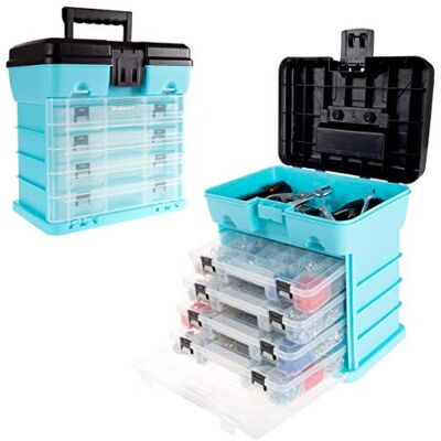 Stalwart Draagbare gereedschapskist organizer voor kleine onderdelen met laden en aanpasbare compartimenten voor hardware, tackle, kralen of ambachten van (lichtblauw) Stalwart Draagbare gereedschapskist organizer voor kleine onderdelen met laden en aanpasbare compartimenten voor hardware, tackle, kralen of ambachten van (lichtblauw)