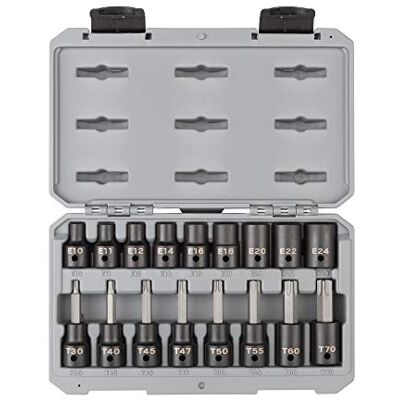TEKTON 1/2 Inch Drive Torx & Externe Star Impact Socket Set, 17-delig (T30-T70, E10-E24) SKT25801 TEKTON 1/2 Inch Drive Torx & Externe Star Impact Socket Set, 17-delig (T30-T70, E10-E24) SKT25801