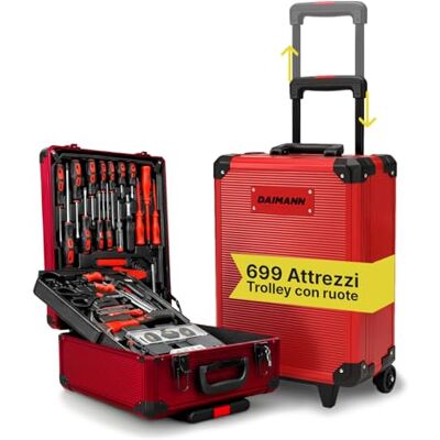 Wintem Gereedschapstrolley CraftyCart 699-delig met organisatorische planken en telescopische handgreep, compacte doos voor professioneel en privégebruik, gereedschap van robuust staal (rood) Wintem Gereedschapstrolley CraftyCart 699-delig met organisatorische planken en telescopische handgreep, compacte doos voor professioneel en privégebruik, gereedschap van robuust staal (rood)