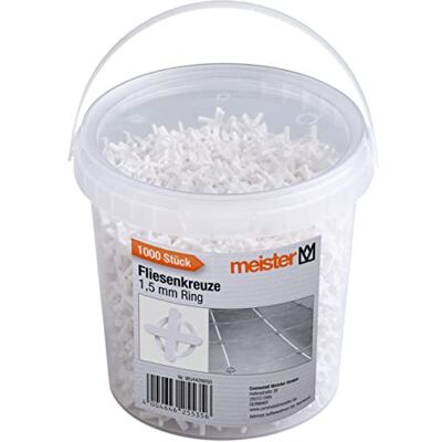 Meister Tegelkruisjes 1,5 mm praktische set met 1000 stuks herbruikbaar door ring van robuust polypropyleen wit/tegelaccessoires/tegelleghulp/voegkruisen / 4426650 Meister Tegelkruisjes 1,5 mm praktische set met 1000 stuks herbruikbaar door ring van robuust polypropyleen wit/tegelaccessoires/tegelleghulp/voegkruisen / 4426650