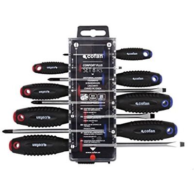 Cofan Set van 4 sleufschroevendraaiers en 4 Phillips-schroevendraaiers Model Comfort Plus in speciale etui met hanger Cofan Set van 4 sleufschroevendraaiers en 4 Phillips-schroevendraaiers Model Comfort Plus in speciale etui met hanger