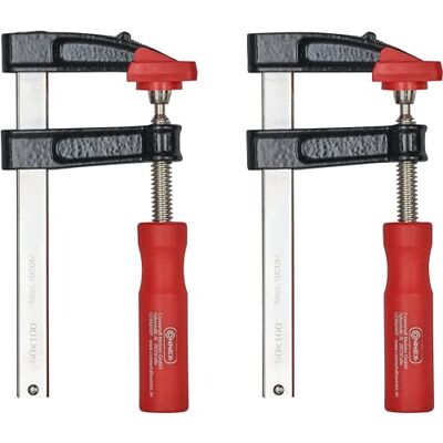 Connex Bastler-schroefklem 100x50mm 2 stuks -rood/zwart/chroomkleurig vernikkelde platte stalen rail A3-staal 15 x 4 mm met kunststof beschermkap kunststof handvat/schroefklemmen Connex Bastler-schroefklem 100x50mm 2 stuks -rood/zwart/chroomkleurig vernikkelde platte stalen rail A3-staal 15 x 4 mm met kunststof beschermkap kunststof handvat/schroefklemmen