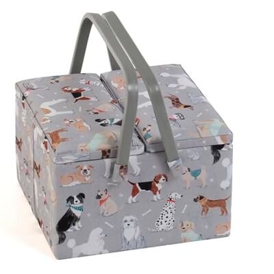 Hobby Gift Exclusieve grote naaidoos met twee deksels, knutseldoos, accessoirelade, speldenkussen, PVC-handgrepen, 25 x 25 x 17 cm, grijze honden Hobby Gift Exclusieve grote naaidoos met twee deksels, knutseldoos, accessoirelade, speldenkussen, PVC-handgrepen, 25 x 25 x 17 cm, grijze honden