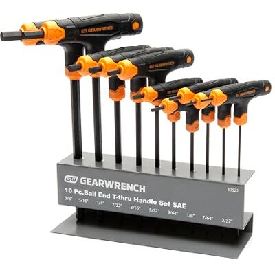 GEARWRENCH 83515 SAE T-handvat kogeluiteinde zeskantsleutelset, 7-delig GEARWRENCH 83515 SAE T-handvat kogeluiteinde zeskantsleutelset, 7-delig