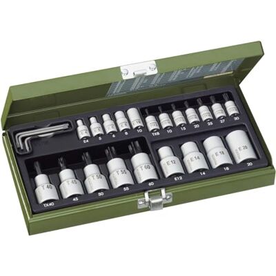 PROXXON 23102 TX-steeksleutel, speciale set, binnen- en buitentorx met 6,3 mm (1/4 inch) & 12,5 mm (1/2 inch) aandrijving TX8 – TX60 24-delig gereedschap stalen kast PROXXON 23102 TX-steeksleutel, speciale set, binnen- en buitentorx met 6,3 mm (1/4 inch) & 12,5 mm (1/2 inch) aandrijving TX8 – TX60 24-delig gereedschap stalen kast