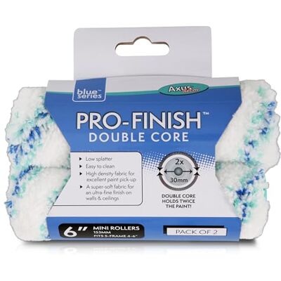 Axus Décor Axus Decor Pro-Finish Double Core Mini Paint Roller Sleeve 15,5 cm, Medium Pile Twin Pack (blauwe serie), ultra fijne afwerking, voor gladde en semi-gladde muren en plafonds, voor (6 mm staaf) Axus Décor Axus Decor Pro-Finish Double Core Mini Paint Roller Sleeve 15,5 cm, Medium Pile Twin Pack (blauwe serie), ultra fijne afwerking, voor gladde en semi-gladde muren en plafonds, voor (6 mm staaf)