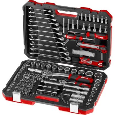 Einhell 233-delige gereedschapsset voor monteurs Ratels Combinatiesleutels Bitset Sockets Extensies Adapters Inbussleutel Einhell 233-delige gereedschapsset voor monteurs Ratels Combinatiesleutels Bitset Sockets Extensies Adapters Inbussleutel