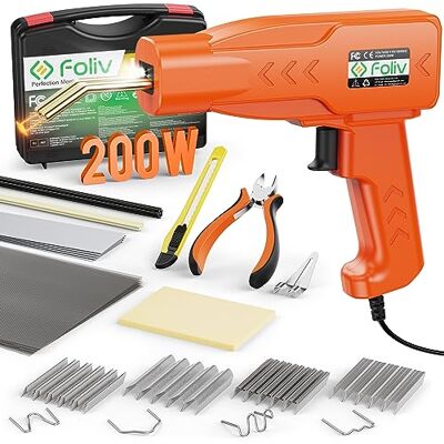 Foliv 200 W kunststof lasapparaat, kunststof lasapparaat, 2-in-1 lasmachine, autobumper, reparatieset met 1000 stuks lasnagels, 16 kunststof lasstaven en schuurpapier, tangen, messen Foliv 200 W kunststof lasapparaat, kunststof lasapparaat, 2-in-1 lasmachine, autobumper, reparatieset met 1000 stuks lasnagels, 16 kunststof lasstaven en schuurpapier, tangen, messen