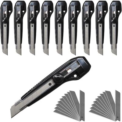 Waytex Set van 10 snijders 18 mm met wiel + 40 reservemesjes, metalen lemmetgeleiding en reserve voor 2 messen in het handvat Waytex Set van 10 snijders 18 mm met wiel + 40 reservemesjes, metalen lemmetgeleiding en reserve voor 2 messen in het handvat