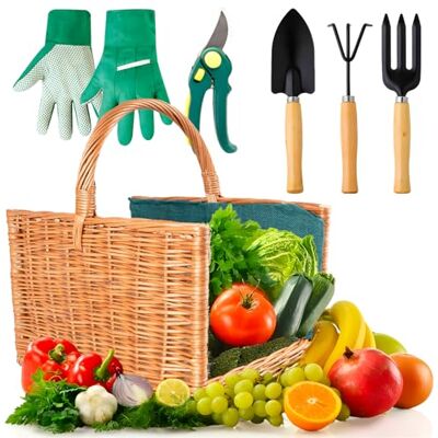 Avilia Set mand met ergonomisch tuingereedschap, mand voor tuingereedschap van wilg, kist met tuingereedschap, 35 x 22 x 29 cm Avilia Set mand met ergonomisch tuingereedschap, mand voor tuingereedschap van wilg, kist met tuingereedschap, 35 x 22 x 29 cm