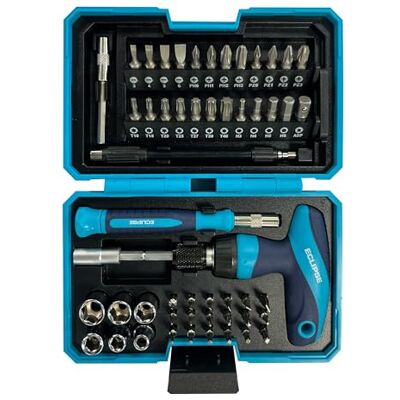 ECLIPSE Professional Tools ETGRS53PS 53-delige T-Grip ratelschroevendraaier en mini-doppenset ECLIPSE Professional Tools ETGRS53PS 53-delige T-Grip ratelschroevendraaier en mini-doppenset