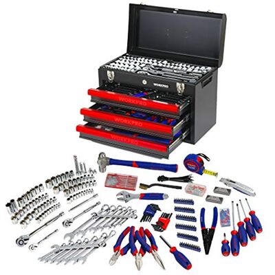 WORKPRO 408-delige mechanica gereedschapsset, CR-V hoogwaardige Home Tool Kit, 3-lade zware metalen doos WORKPRO 408-delige mechanica gereedschapsset, CR-V hoogwaardige Home Tool Kit, 3-lade zware metalen doos