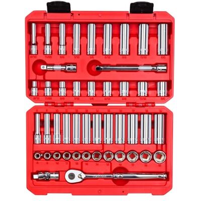 TEKTON 3/8 inch aandrijving 6-punts socket en ratel set, 46-delig (5/16-3/4 inch, 8-19 mm) SKT15301 TEKTON 3/8 inch aandrijving 6-punts socket en ratel set, 46-delig (5/16-3/4 inch, 8-19 mm) SKT15301