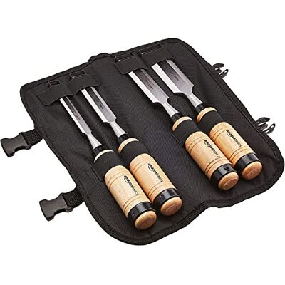 Amazon Basics Houtbeitels, set, van chroom vanadium staal, 13 mm tot 32 mm, houten handgrepen, draagtas, 4 stuks Amazon Basics Houtbeitels, set, van chroom vanadium staal, 13 mm tot 32 mm, houten handgrepen, draagtas, 4 stuks