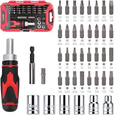 AmazonBasics Zwart Rood 41-delig Magnetisch Ratel Schroevendraaier Set AmazonBasics Zwart Rood 41-delig Magnetisch Ratel Schroevendraaier Set