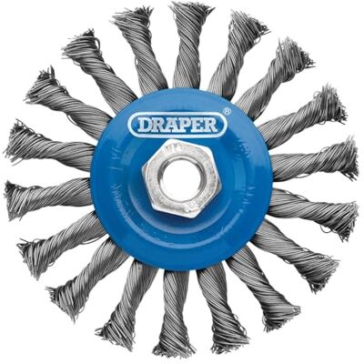 Draper 08058 stalen draai-knoop platte draad wiel borstel, 115mm, M14 Draper 08058 stalen draai-knoop platte draad wiel borstel, 115mm, M14