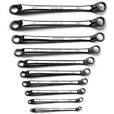 Capri Tools ringsleutelset met 75 graden diepe offset, 6–24 mm, metrisch, 10-delig met heavy-duty canvas opbergzakje (CP11950-10MPK) Capri Tools ringsleutelset met 75 graden diepe offset, 6–24 mm, metrisch, 10-delig met heavy-duty canvas opbergzakje (CP11950-10MPK)