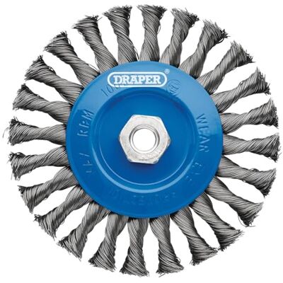 Draper 08059 stalen draai-knoop platte draad wiel borstel, 150mm, M14 Draper 08059 stalen draai-knoop platte draad wiel borstel, 150mm, M14