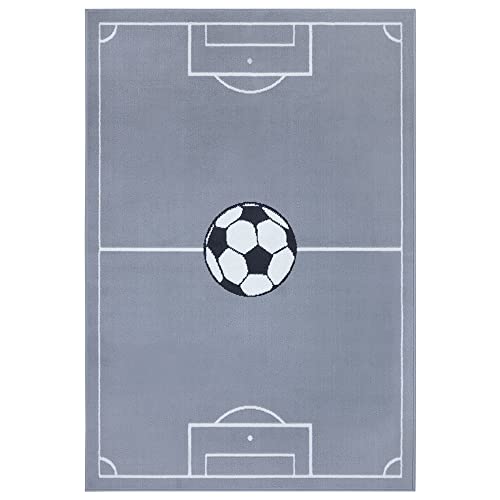 HANSE Home Adventures Kindertapijt, voetbal, laagpolig tapijt voor jongens en meisjes, speeltapijt, modern speelveld, voetbal, kindertapijt voor kinderkamer, speelkamer, 120 x 170 cm, muis