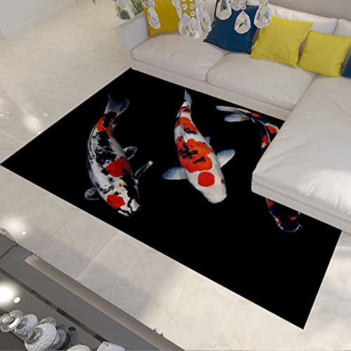 CIHCOHOME Azië Vis Koi Gebied Tapijt Woonkamer Tapijten Zwart Zacht Boerderij Tapijt Indoor Vloer Tapijt voor Slaapkamer Onder Eettafel Thuiskantoor Decor 15,5 cm x 20,5 cm