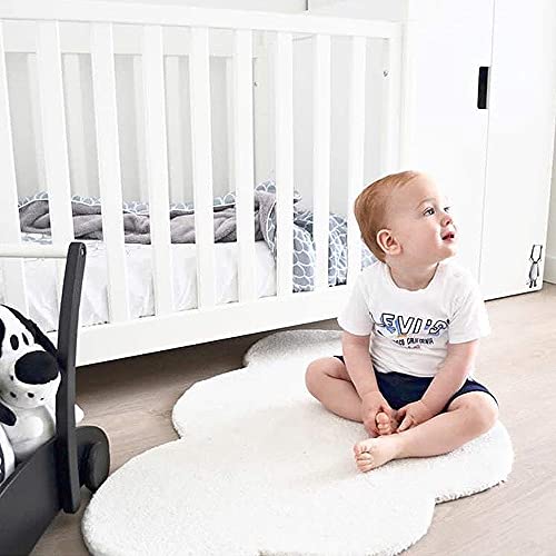 Habudda Wolk Vorm Gebied Tapijten voor Kinderkamer Warm Zacht 100% Katoen Luxe Pluche Handgemaakte Gebreide Kinderkamer Decoratie Tapijten Baby Kruipen Tapijten Tapijt 100CM65CM (Wit)