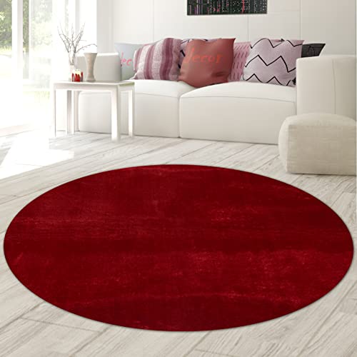 Teppich-Traum Cirkelvormig tapijt woonkamer zacht Flokati badkamer wasbaar in rood, 160 cm rond