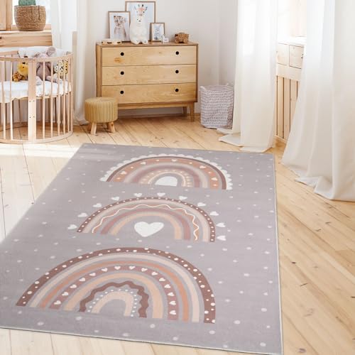 TT Home Kindertapijt Tapijt Jongen Meisje Kindertapijt Baby Hartjes Pastel, Kleur:Grijs Beige, Maat:140x200 cm