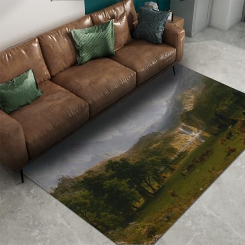 DINGSION Albert Bierstadt Stijl Machine Wasbaar Woonkamer Slaapkamer Tapijt De Rotsachtige Bergen, Lander's Peak Antislip Laag Stapel Tapijt 100 x 150 cm