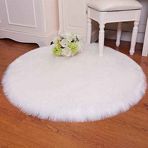 QINGLOU Faux Fur Schapenvacht Stijl Tapijt Faux Fleece Stoel Cover Seat Pad Zachte Fluffy Shaggy Area Tapijten Voor Woonkamer Slaapkamer Sofa Vloertapijten (Wit (Rond), 45 x 45cm)